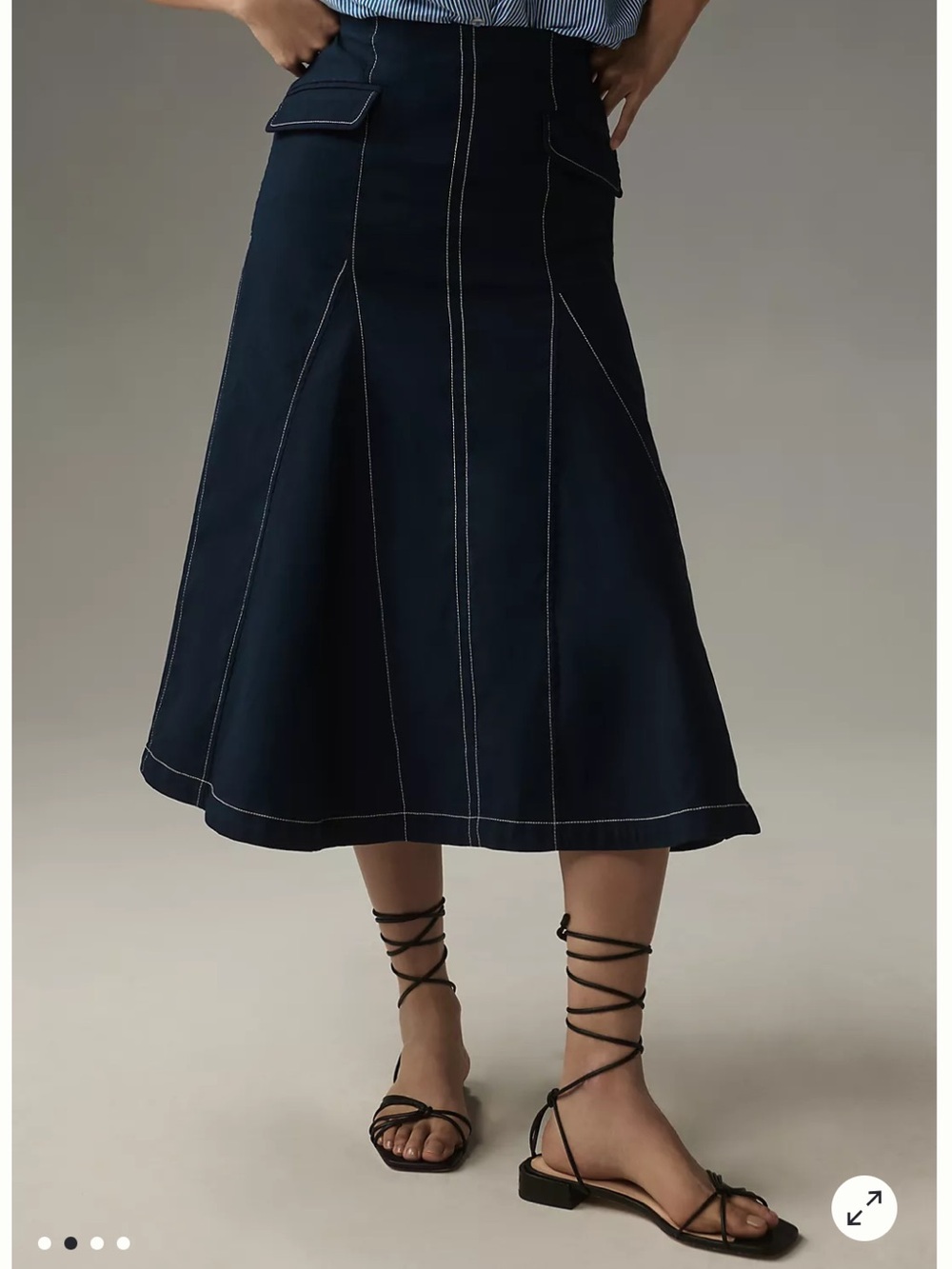 Maeve Seamed A-Line Midi Skirt LARGE navy blue ANTHROPOLOGIE - Picture 8 of 8